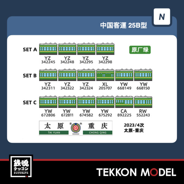 Nｹﾞｰｼﾞ  長鳴 CHANGMING 25B型 客車 2023/4次 ｾｯﾄA+ｾｯﾄB+ｾｯﾄC (16両)  2025年8月入荷予定 - 画像 (4)