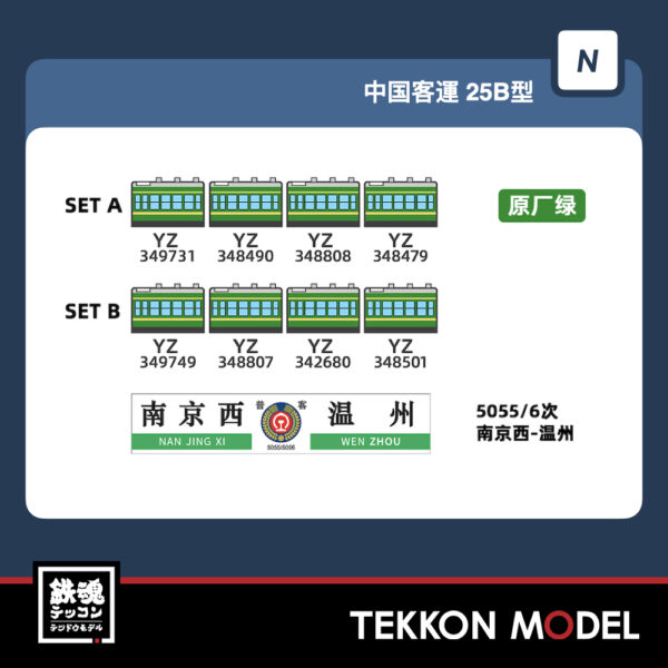Nｹﾞｰｼﾞ  長鳴 CHANGMING 25B型 客車 5055/6次 ｾｯﾄA (4両) 室内灯標準装備 2025年8月入荷予定 - 画像 (4)