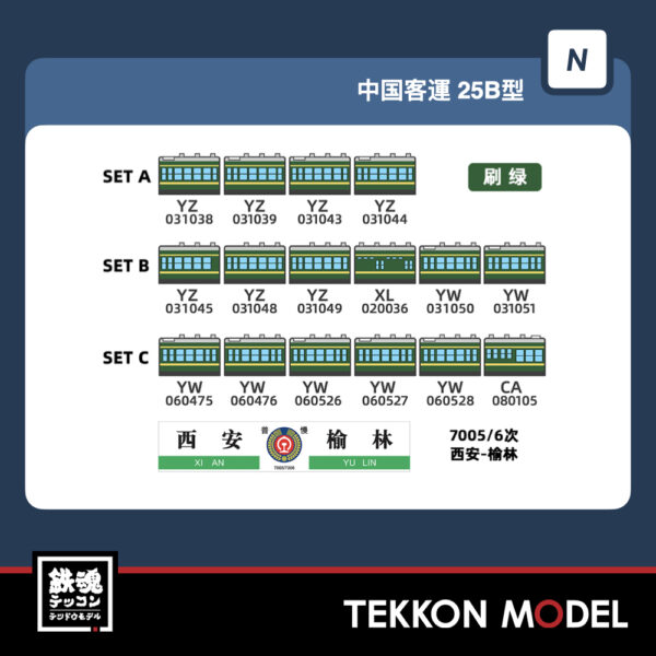 Nｹﾞｰｼﾞ  長鳴 CHANGMING 25B型 客車 7005/6次 ｾｯﾄA+ｾｯﾄB+ｾｯﾄC (16両)  2025年8-9月入荷予定 - 画像 (4)